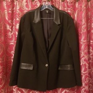 Alanfi Woman Black Blazer with faux leather trim